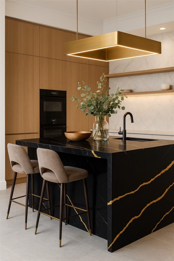 Black Golden Satvario Quartz – Regal Contrast in Engineered Stone