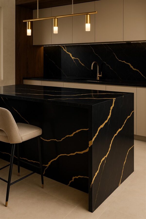 Black Golden Satvario Quartz – Regal Contrast in Engineered Stone - Image 2