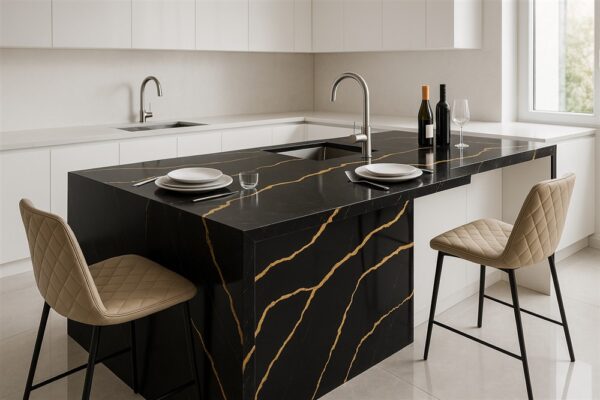 Black Golden Satvario Quartz – Regal Contrast in Engineered Stone - Image 3